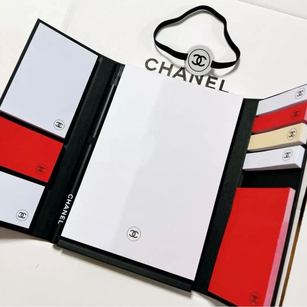 CHANEL La Collection Sticky Note Set with Pencil and Elastic Band w/ Logo GWP